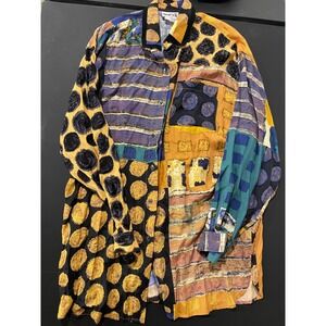 Surya Women's Abstract Print Long Sleeve Button Up Shirt Size L Rayon